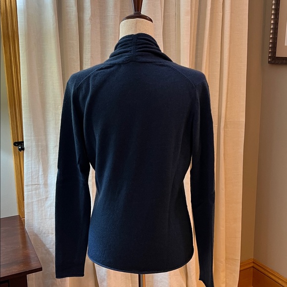 Blue Elena Solano 100% 2-Ply Cashmere Scarf Gathered Crossover V Neck Sweater - Picture 2 of 6